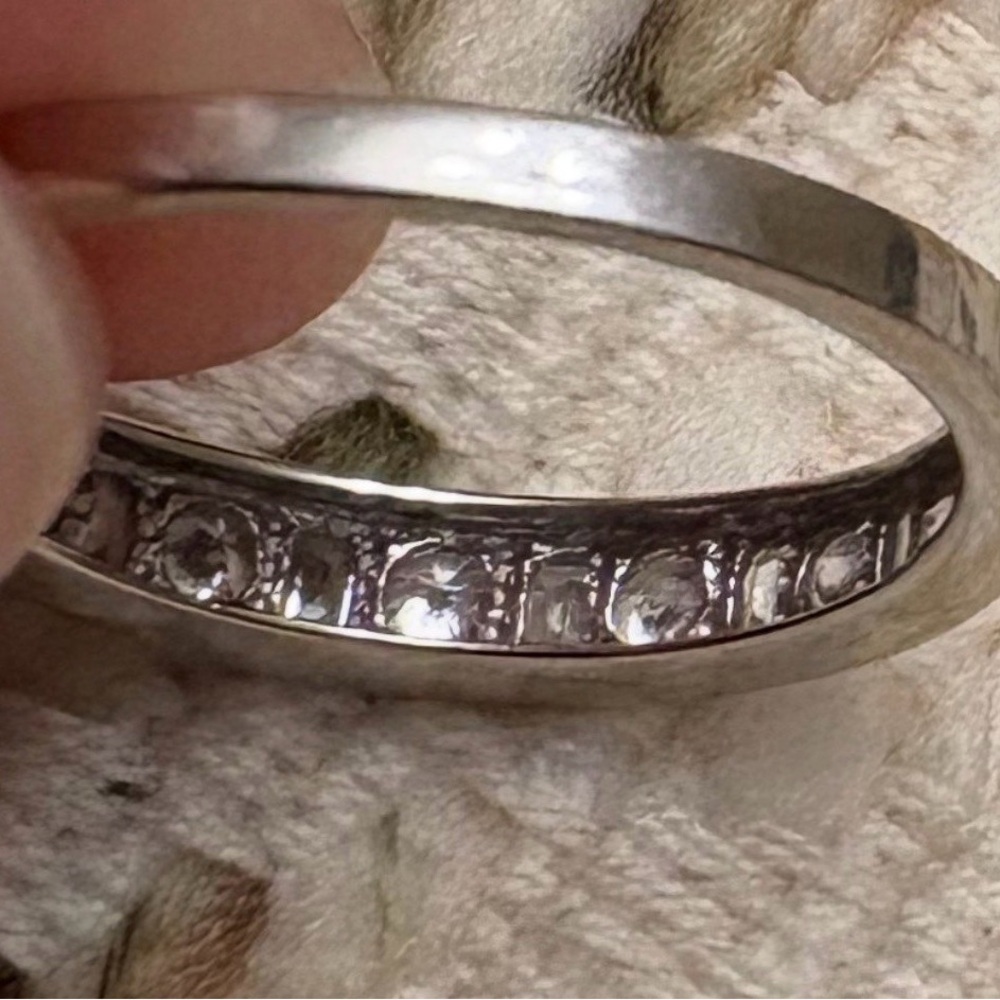 14K White Gold Diamonique Engagement Ring/Wedding Band - Picture 3 of 12